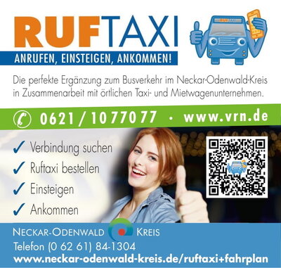 Vorschaubild der Meldung: Ruftaxi in den Neckar-Odenwald-Kreis