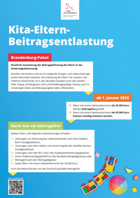 Elternbeitragsentlastung in 2023 und 2024 durch das Land Brandenburg