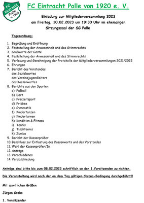 FC Eintracht Polle - Mitgliedsversammlung 2023