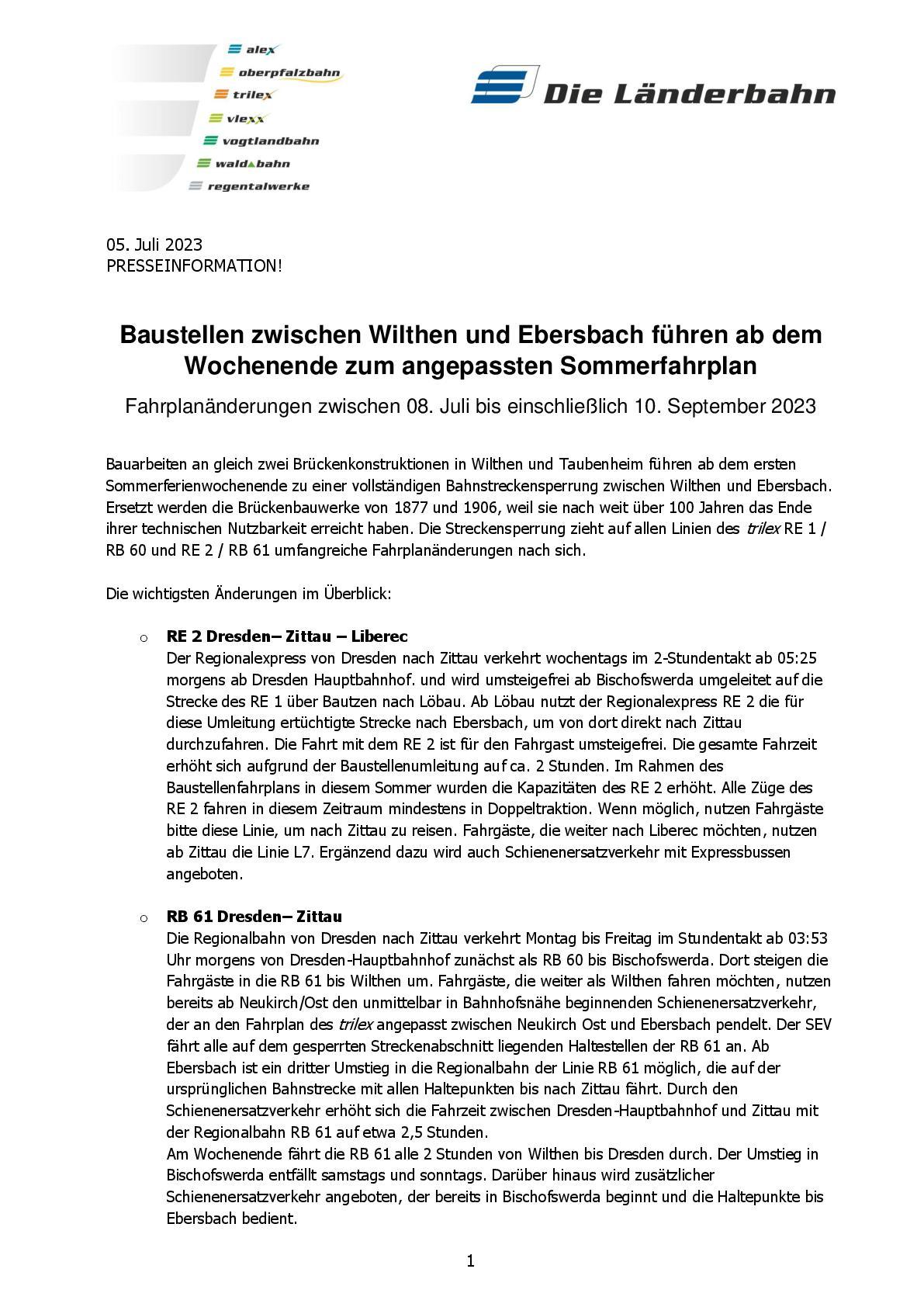 Baustellenfahrplan 2023 trilex