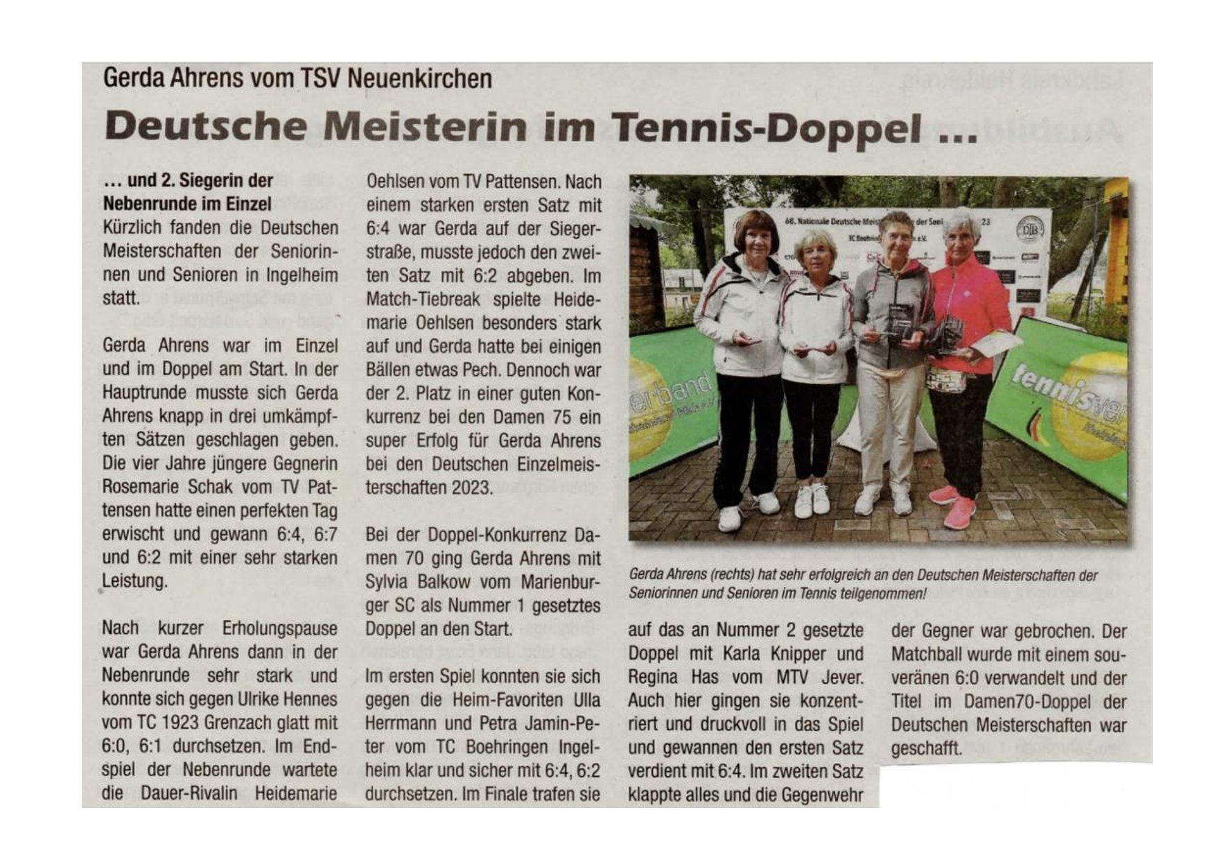 Gerda Ahrens - Deutsche Meisterin im Tennis-Doppel