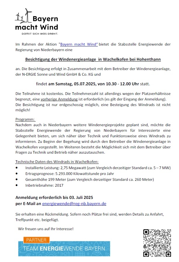 Besichtigung Windenergieanlage Wachelkofen