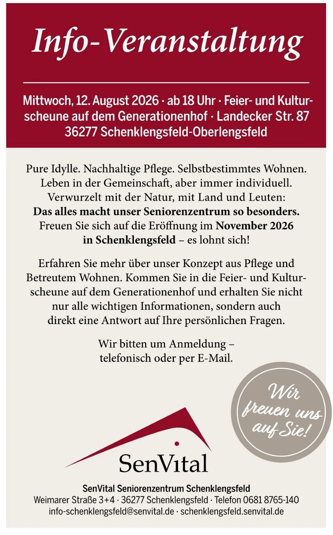 Info-Veranstaltung SenVital Seniorenzentrum am 12.08.2026