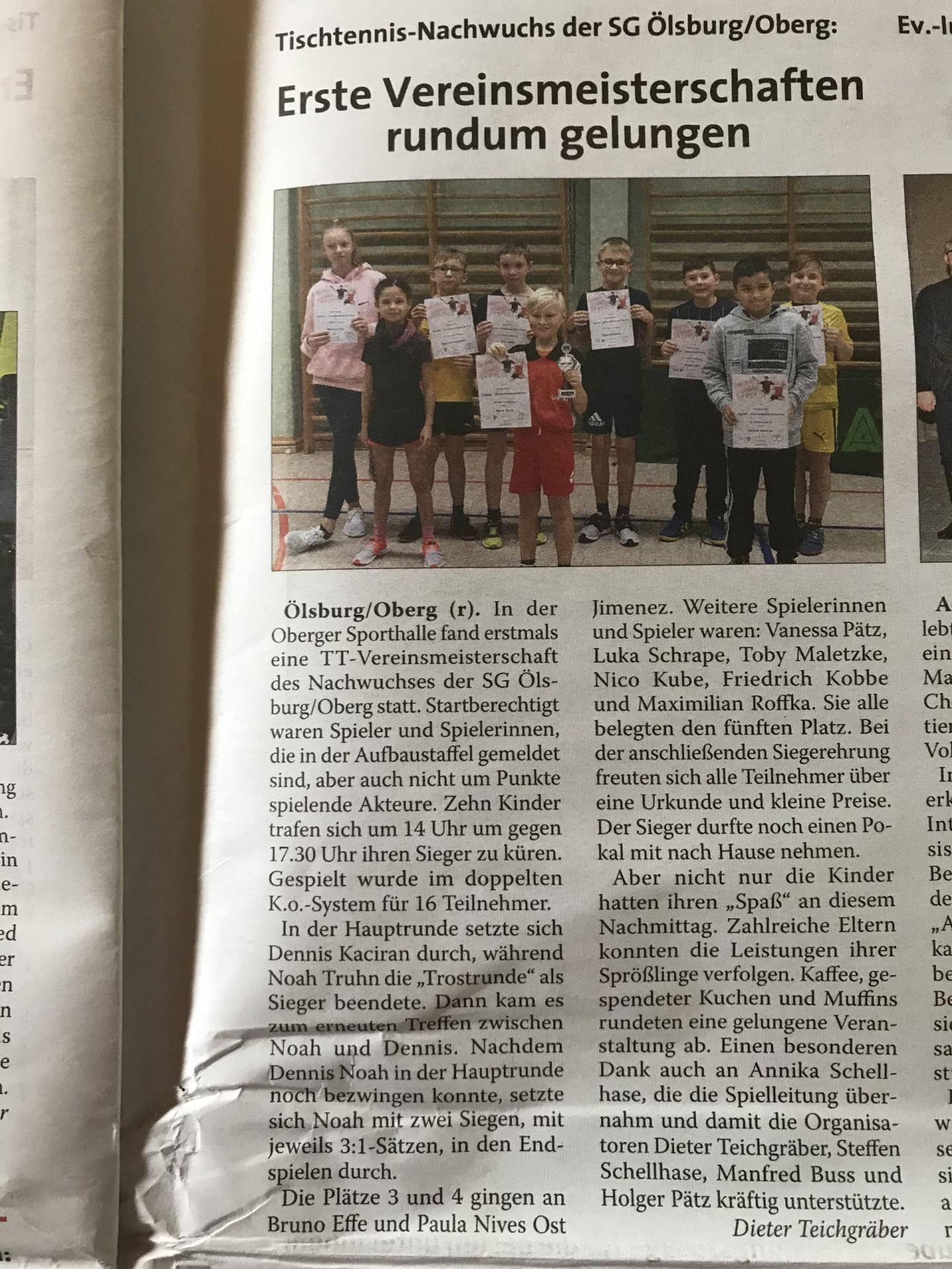 Tischtennis-Nachwuchs der SG Ölsburg/Oberg