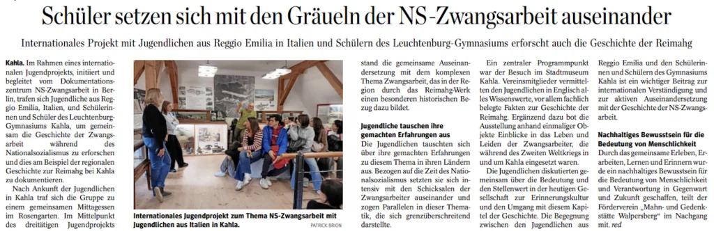 Zeitungsartikel "Schüler setzen sich mit den Gräulern der NS-Zwangarbeit auseinander