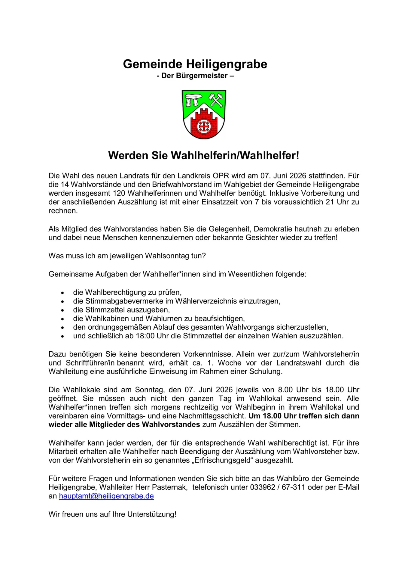 Aufruf - Wahlhelfer