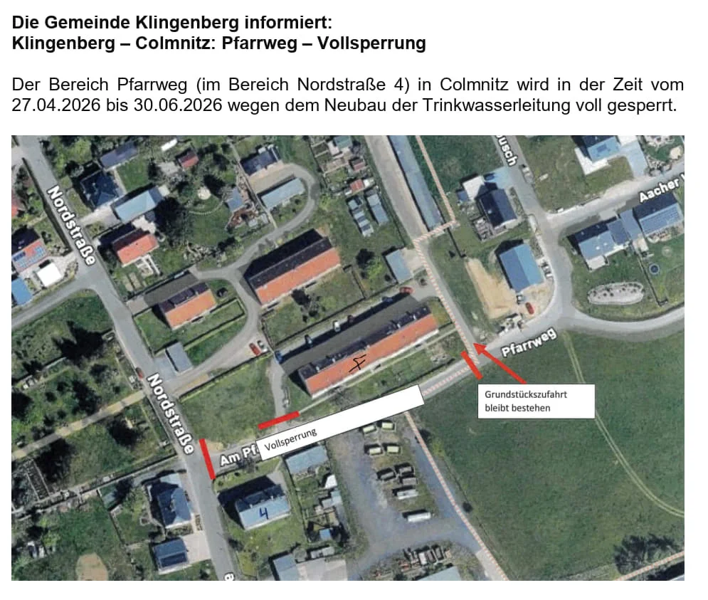 Vollsperrung Colmnitz "Am Pfarrbusch"