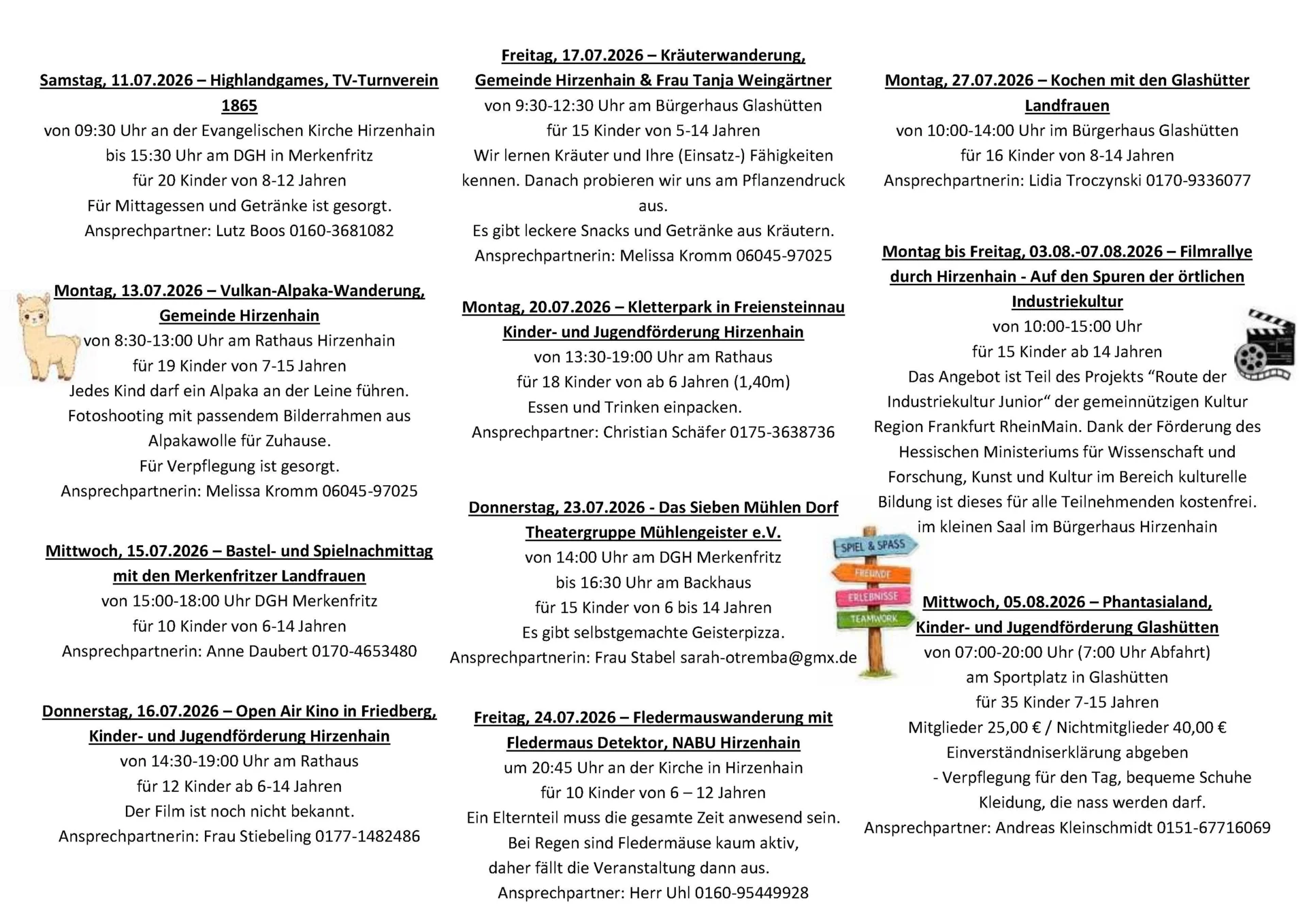 Programm Ferienspiele 2