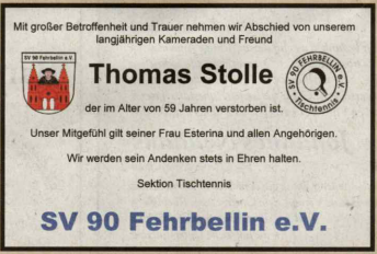Nachruf Thomas Stolle