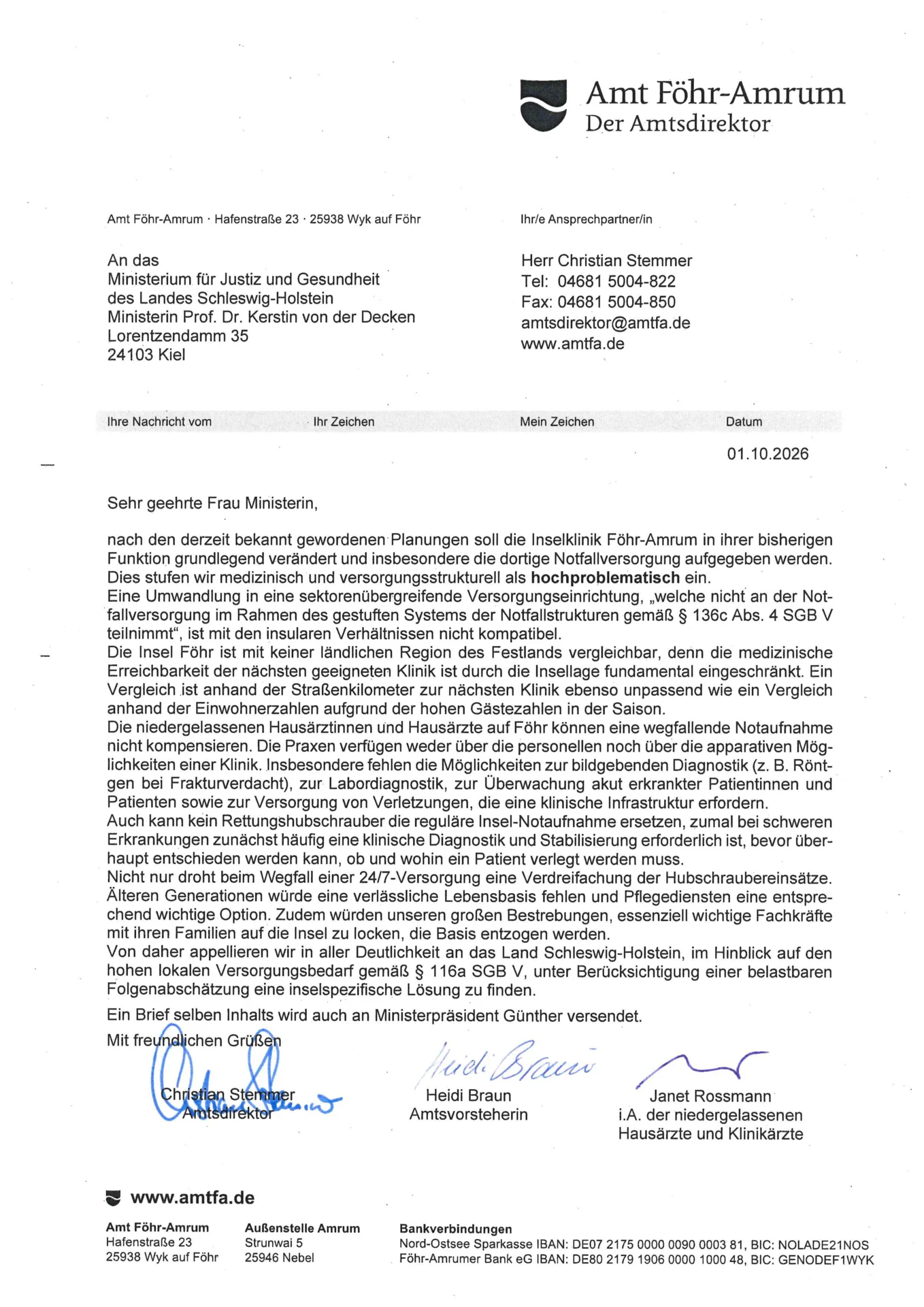 Kopie des übergebenen Offenen Briefes an die Gesundheitsministerin