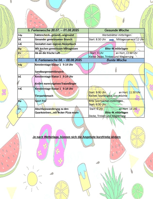 Sommerferienplan 2