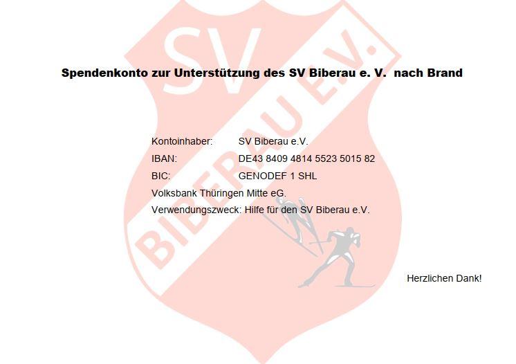 Kontodaten Spendenkonto "Hilfe für den SV Biberau"