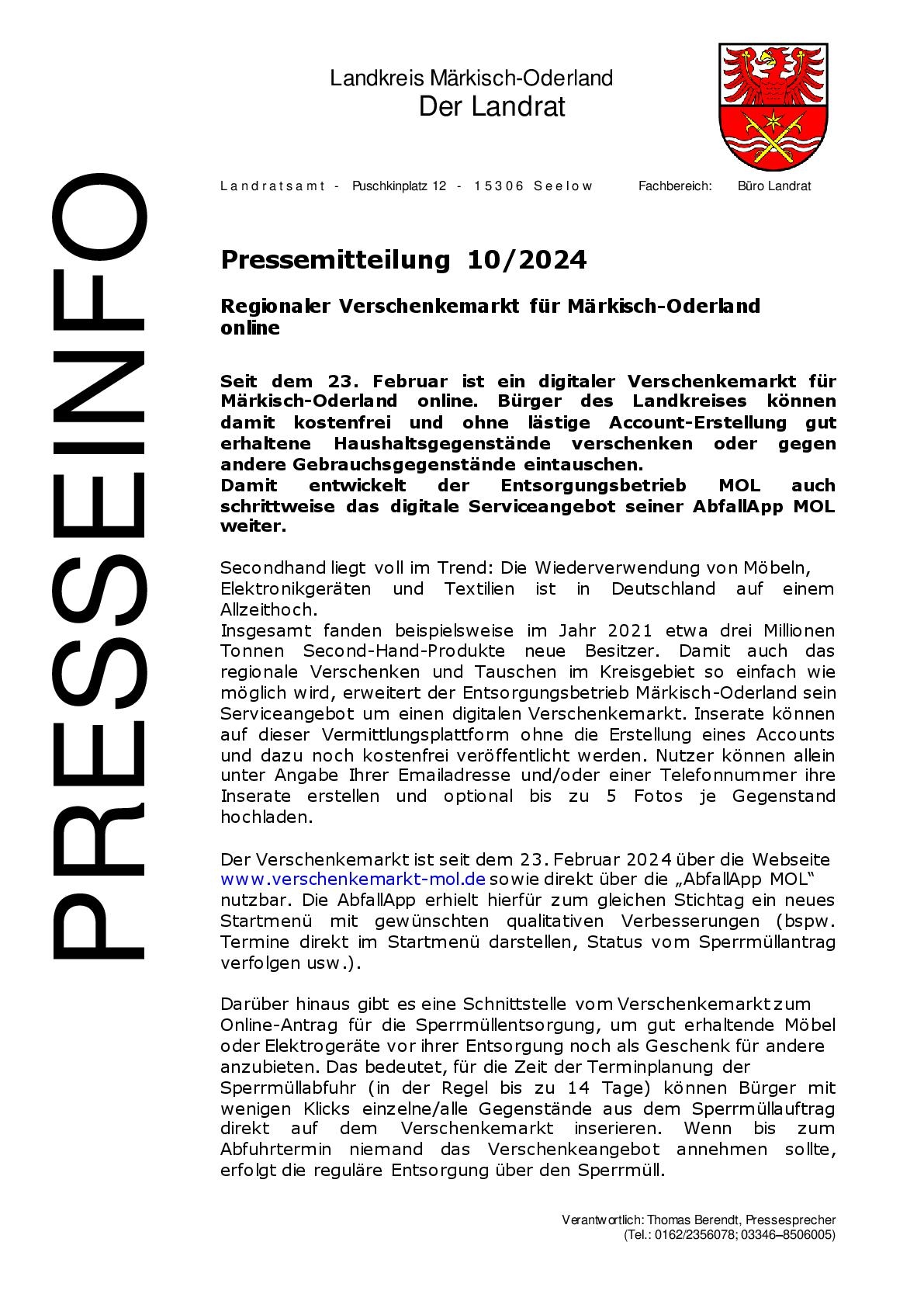 Pressemitteilung -  - 102024 - Regionaler Verschenkemarkt für Märkisch-Oderland online - 13.02.2024 -001
