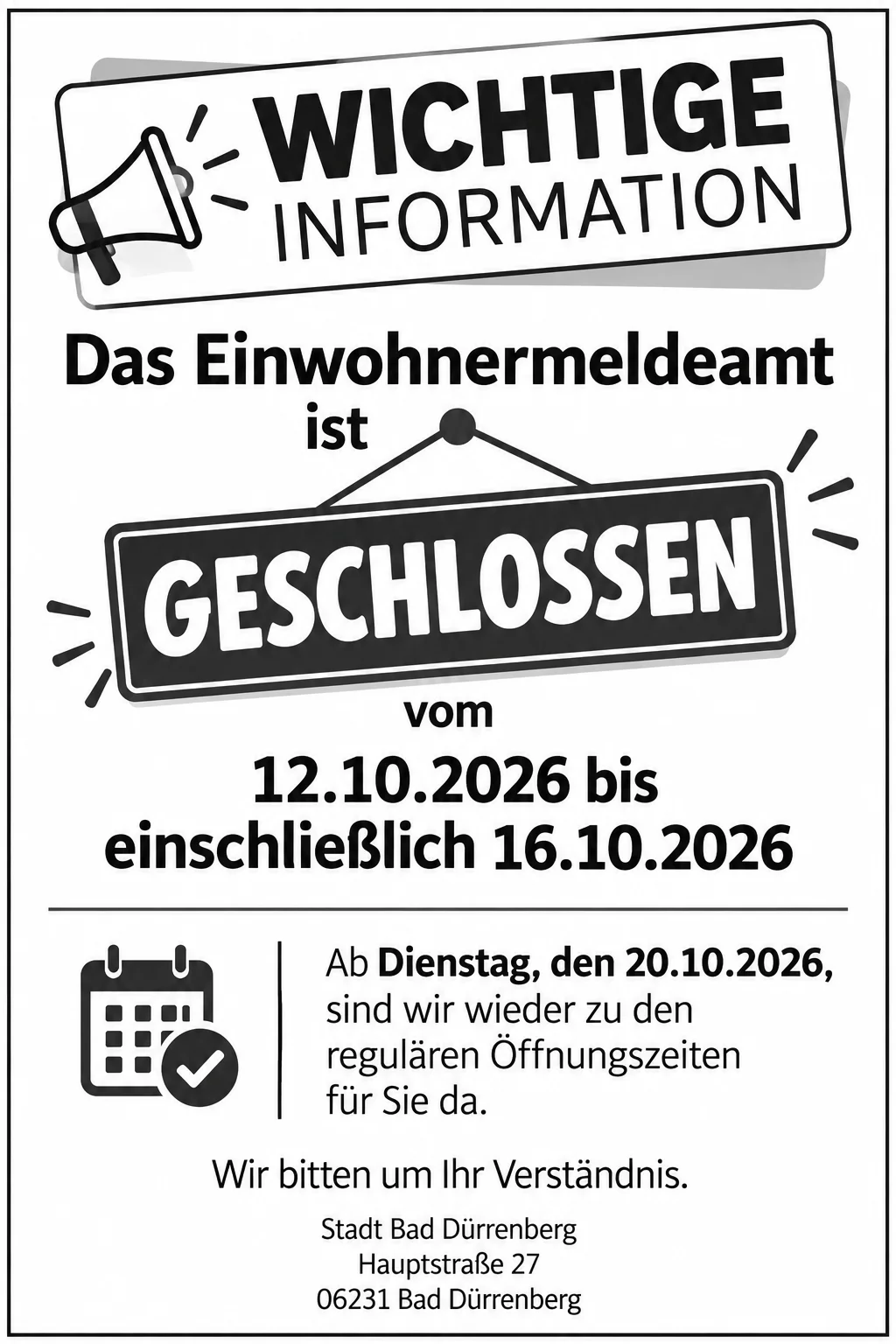 Wichtige Information_Einwohnermeldeamt geschlossen