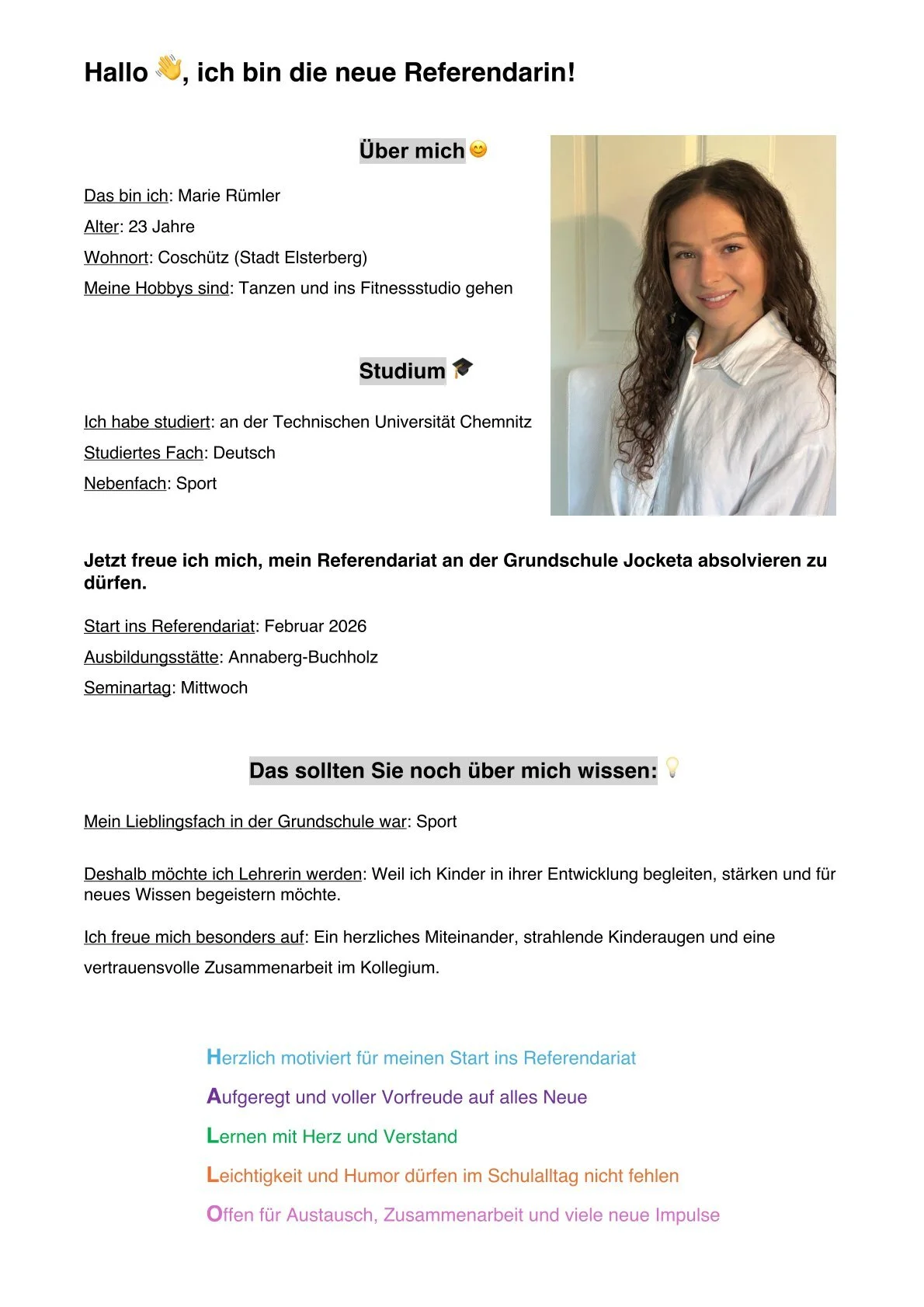 Steckbrief Referendarin Marie Rümler