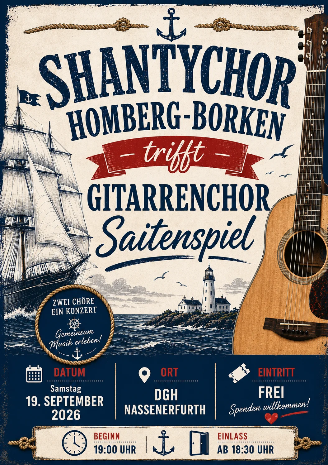 Konzertankündigung „Wenn Seemannslieder auf Gitarrenklänge treffen“