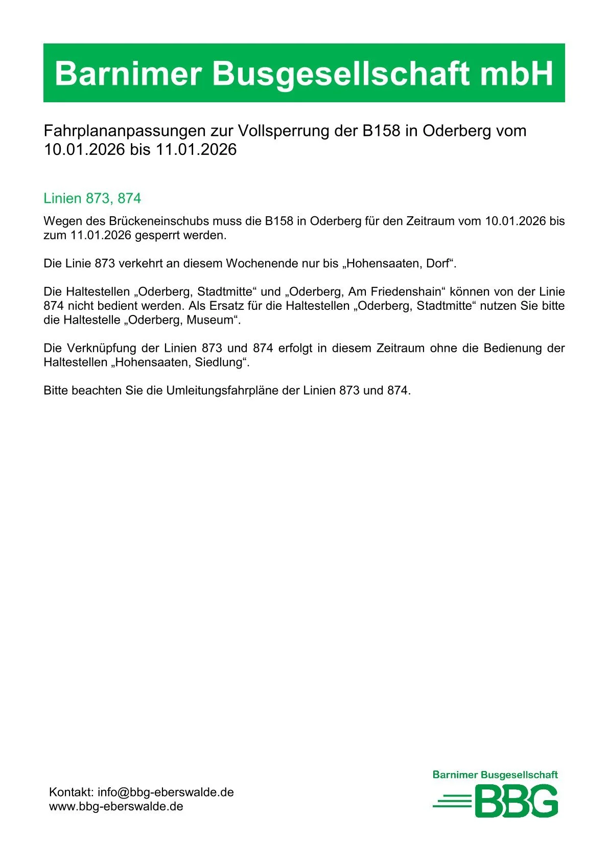 Veröffentlichung Fahrplanänderung Bad Freienwalde MOL 20260110