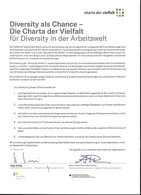 Urkunde Charta der Vielfalt