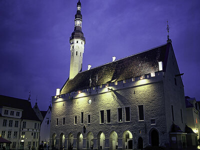 Beeindruckende Bauwerke sahen Nina und Thomas W. Mücke auf ihren Reisen – hier das Rathaus von Tallin bei Nacht. Foto: Mücke