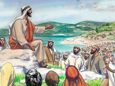 Jesus predigt zu den Menschen