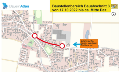 Foto zur Meldung: OD Haidlfing, Sperrung zwischen Einmündung Fa. Vedder und Einmündung Pfarrer-Moser-Platz ab 14.02.2023
