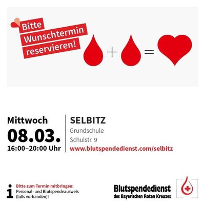 HEUTE: Blutspendetermin des Bayerischen Roten Kreuzes in Selbitz (Bild vergrößern)