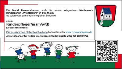 Stellenangebot: Kinderpfleger/in (m/w/d) für Montessori-Kindergarten Streitheim
