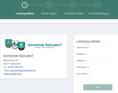 Webseite Terminbuchung Gemeinde Reinsdorf (Bild vergrößern)