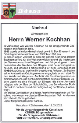 Nachruf Herrn Werner Kochhan