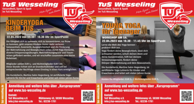 Workshops Kinderyoga und Young Yoga am 22.04.2023 beim TuS Wesseling!
