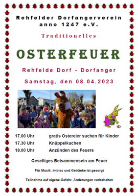 Traditionelles Osterfeuer am 8. April in Rehfelde Dorf