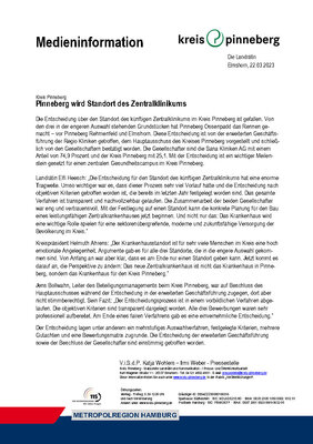 Pressemitteilung: Pinneberg wird Standort des Zentralklinikums