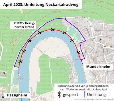 Umleitung Neckartalradweg April 2023