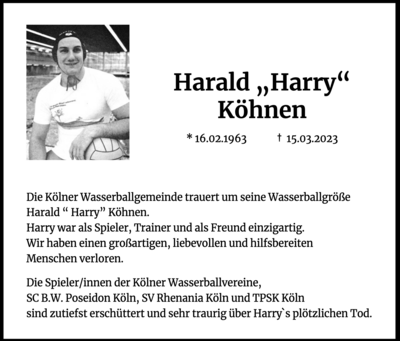 Kölner Wasserball trauert um Harry Köhnen (Bild vergrößern)