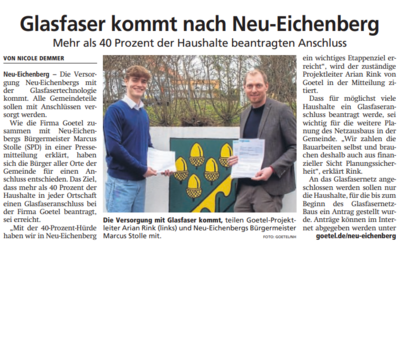Glasfaserausbau kommt nach Neu-Eichenberg (Quelle: HNA vom 25.03.2023)