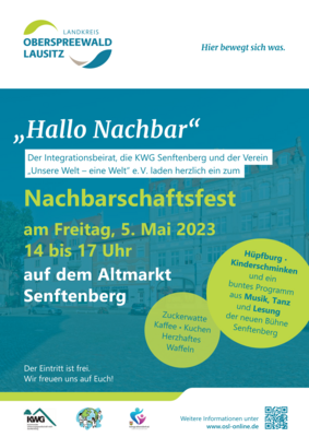Hallo Nachbar! Zum Nachbarschaftsfest trifft man sich am 05. Mai auf dem Altmarkt Senftenberg (Bild vergrößern)