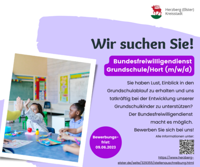 Meldung: Stellenausschreibung Bundesfreiwilligendienst (BFD) Elsterlandgrundschule / Hort