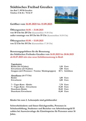 Benutzungsgebühren Freibad Greußen (Bild vergrößern)