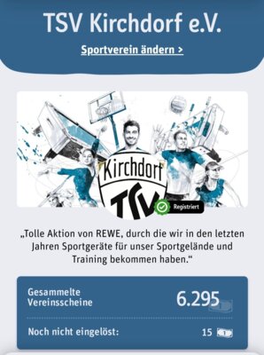 Foto zur Meldung: REWE Aktion Scheine für Vereine und DANKE an Alle die mit gesammelt haben für den TSV Kirchdorf!!!