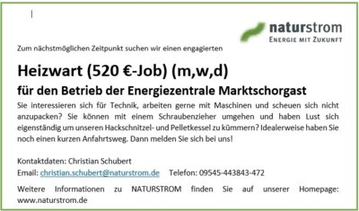 Foto zur Meldung: Heizwart/in (m/w/d)  für den Betrieb der Energiezentrale Marktschorgast (ca. 10 Std./Woche als 520€-Job)