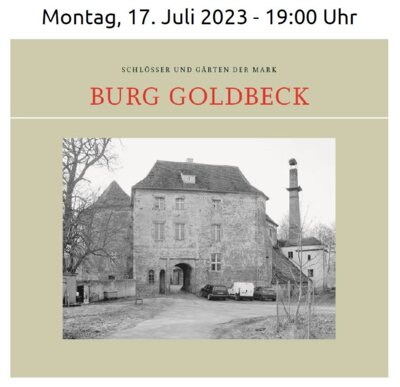 Abbildung vom Plakat | Bild zeigt die Burg Goldbeck frontal von vorne und in schwarz/weiß