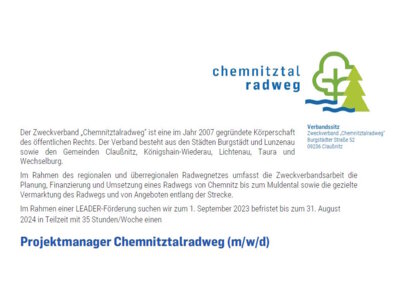 Meldung: Stellenausschreibung Projektmanager Chemnitztalradweg (m/w/d)
