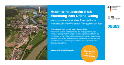 Hochrheinautobahn A 98: Einladung zum Online-Dialog