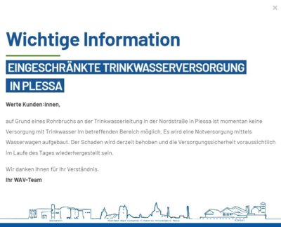 Bildquelle: Homepage WAV Elsterwerda - Störungsmeldung (Bild vergrößern)