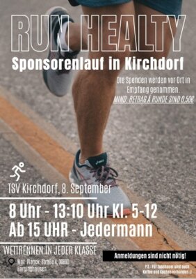 Foto zur Meldung: Safe the Date: RUN HEALTHY Spendenlauf am Freitag den 08.09.2023 auf dem Sportplatz des TSV Kirchdorf ...