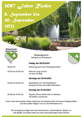 Dorffest in Rieder vom 08. bis 10. September 2023