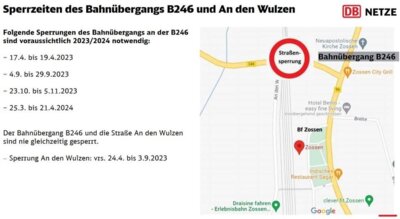 Baumaßnahme - B 246, Bahnübergang zwischen Zossen und Nächst Neuendorf ab 04.09.2023 gesperrt (Bild vergrößern)