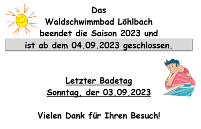 Waldschwimmbad Löhlbach letzter Öffnungstag 03.09.2023