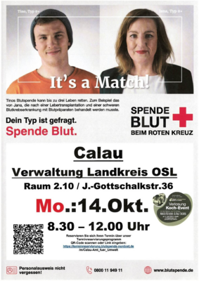 Foto zur Meldung: Blutspende im Kreishaus Calau am 14. Oktober, 8:30 - 12 Uhr