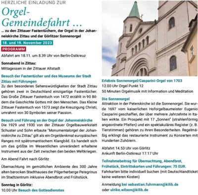 Orgel-Gemeindefahrt nach Zittau und Görlitz - 18.-19.11. - Anmelden jetzt!!